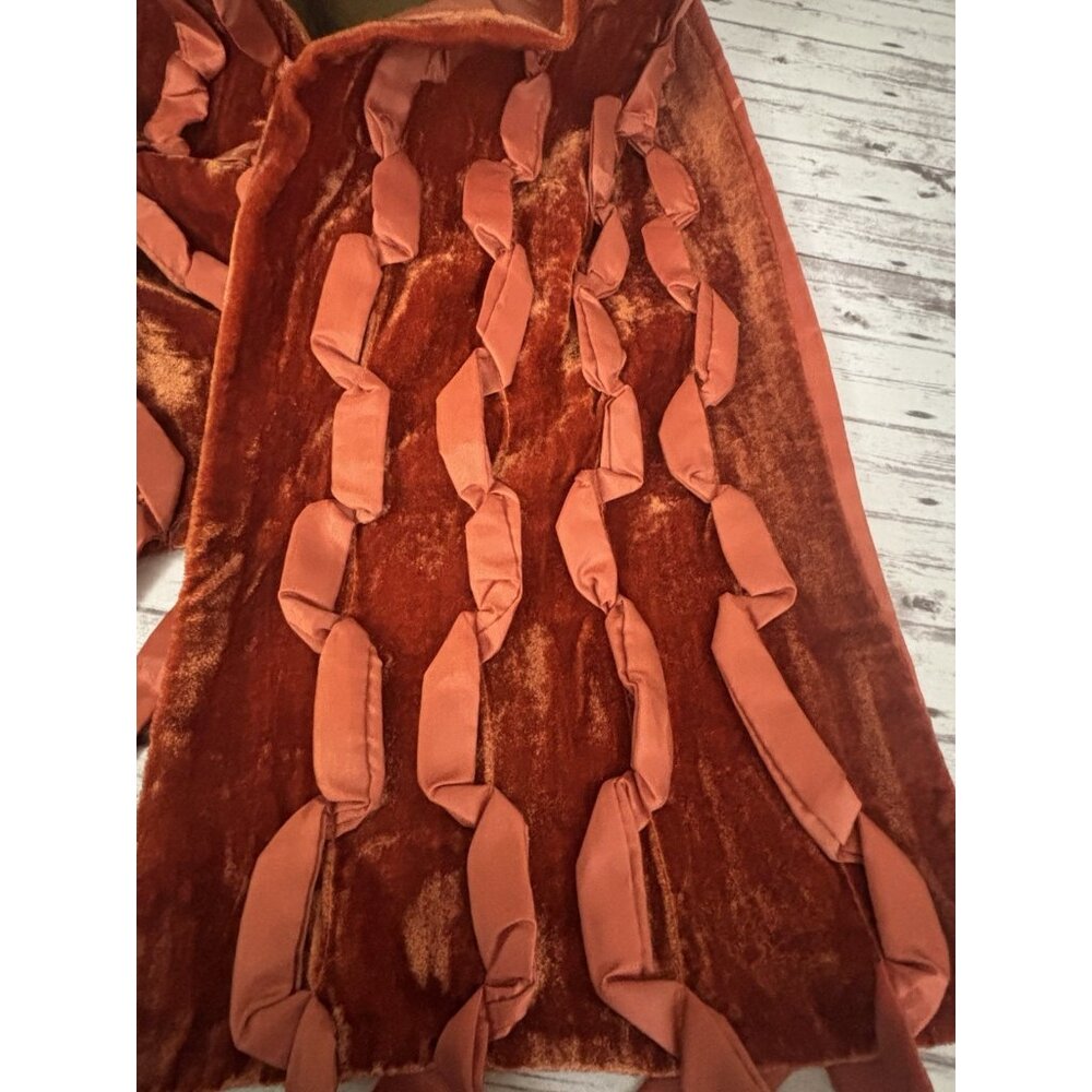 Vintage Y2k Burnt Orange Velvet Scarf Neck Fringe Boho Hippie Festive Holiday - Picture 5 of 10